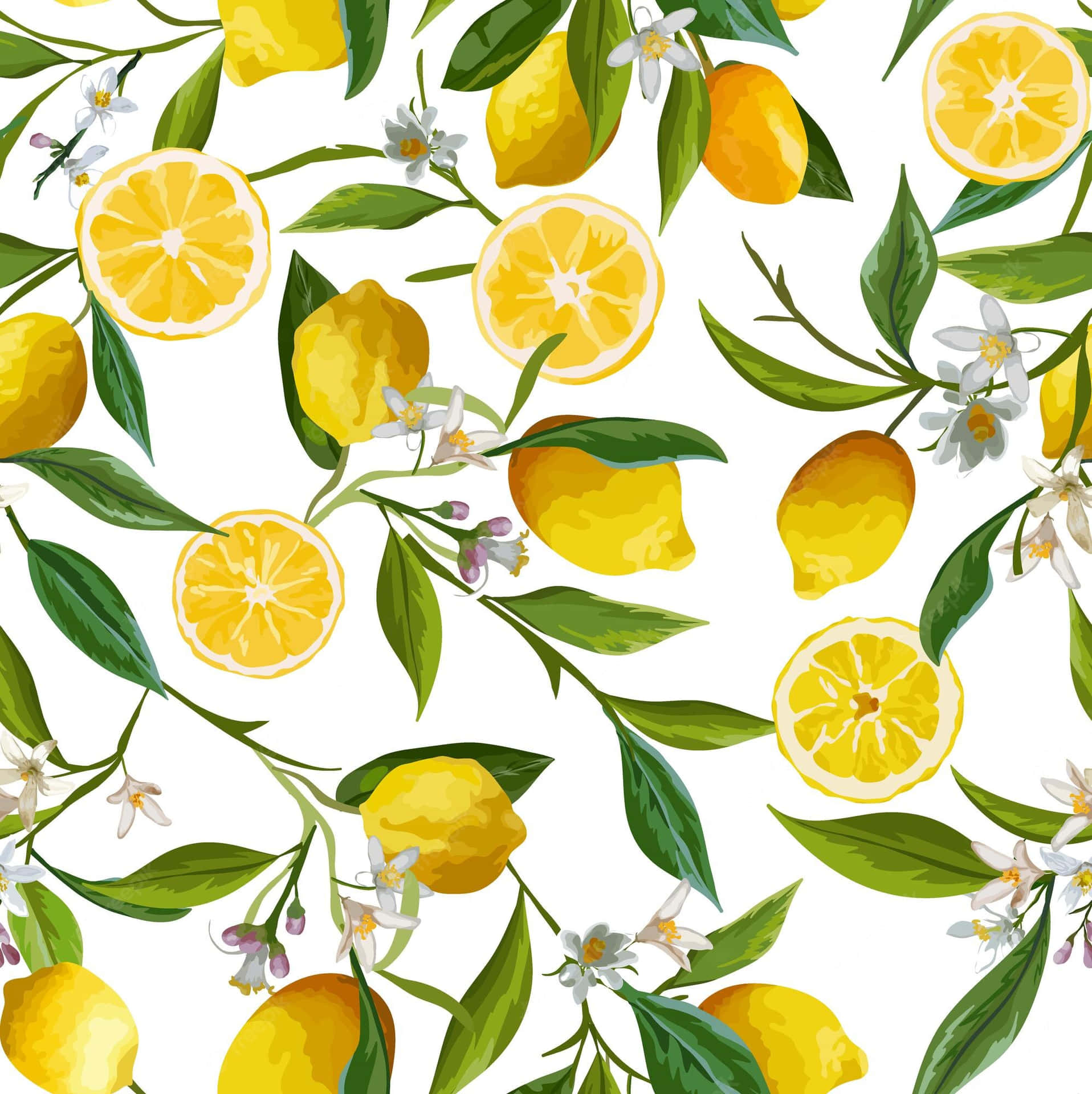 Lemons And Flowers Pattern Iphone Background