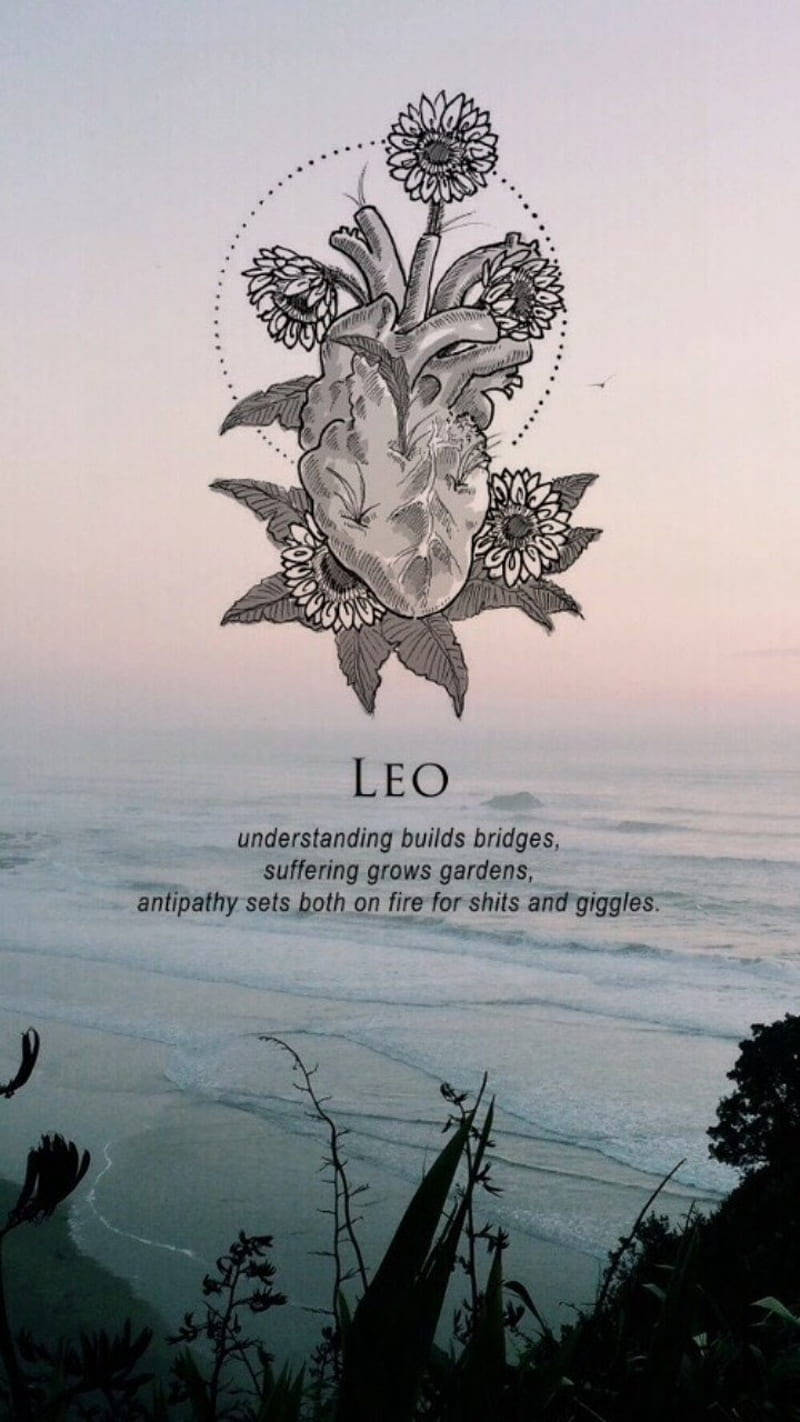 Leo Heart And Beach View Background