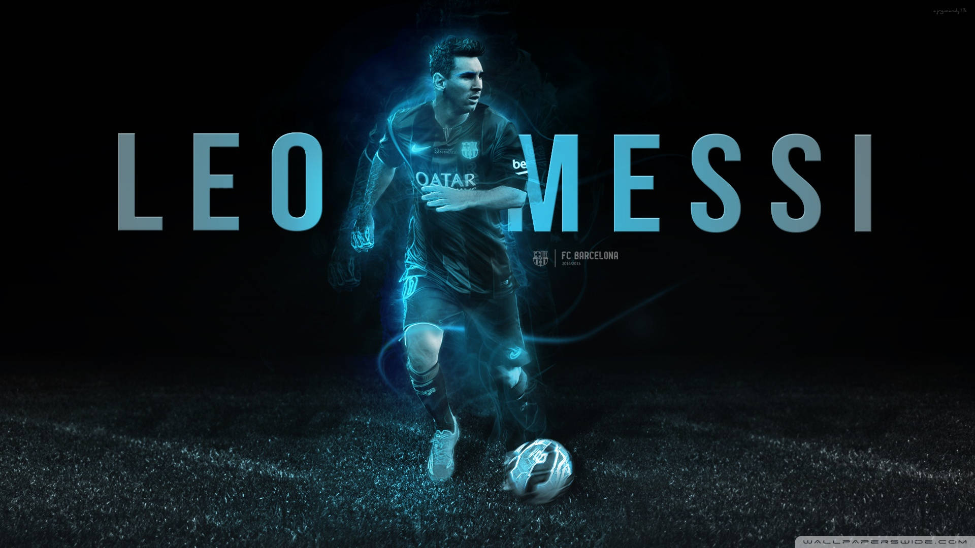 Leo Messi Neon Blue Background