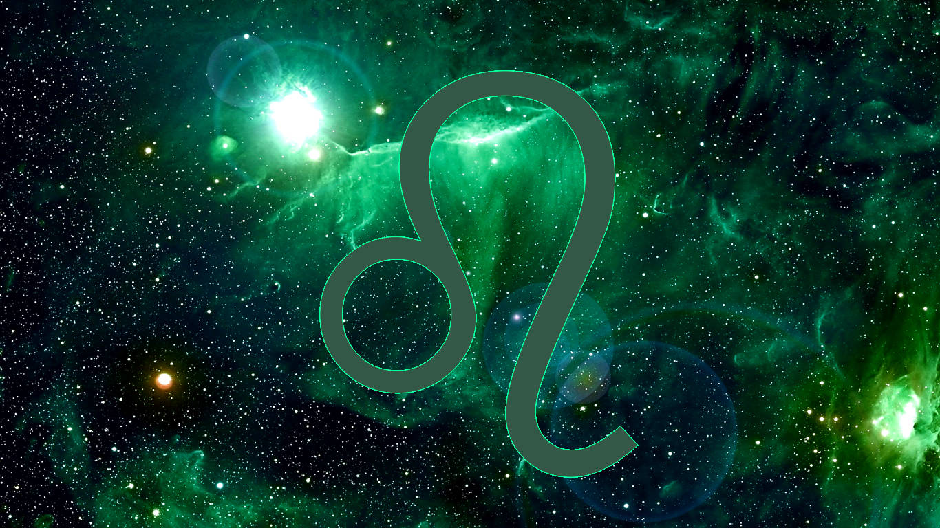 Leo Symbol On A Green Galaxy Background