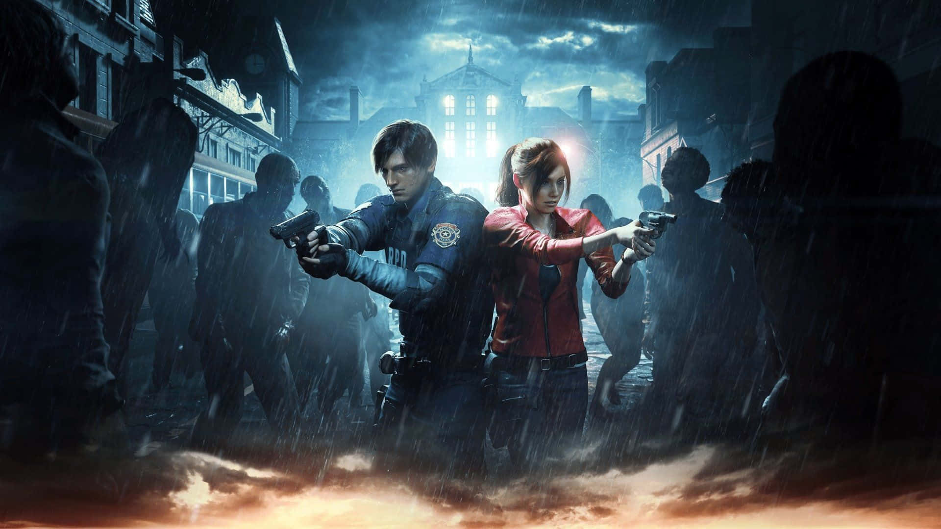 Leon And Claire In Resident Evil Background