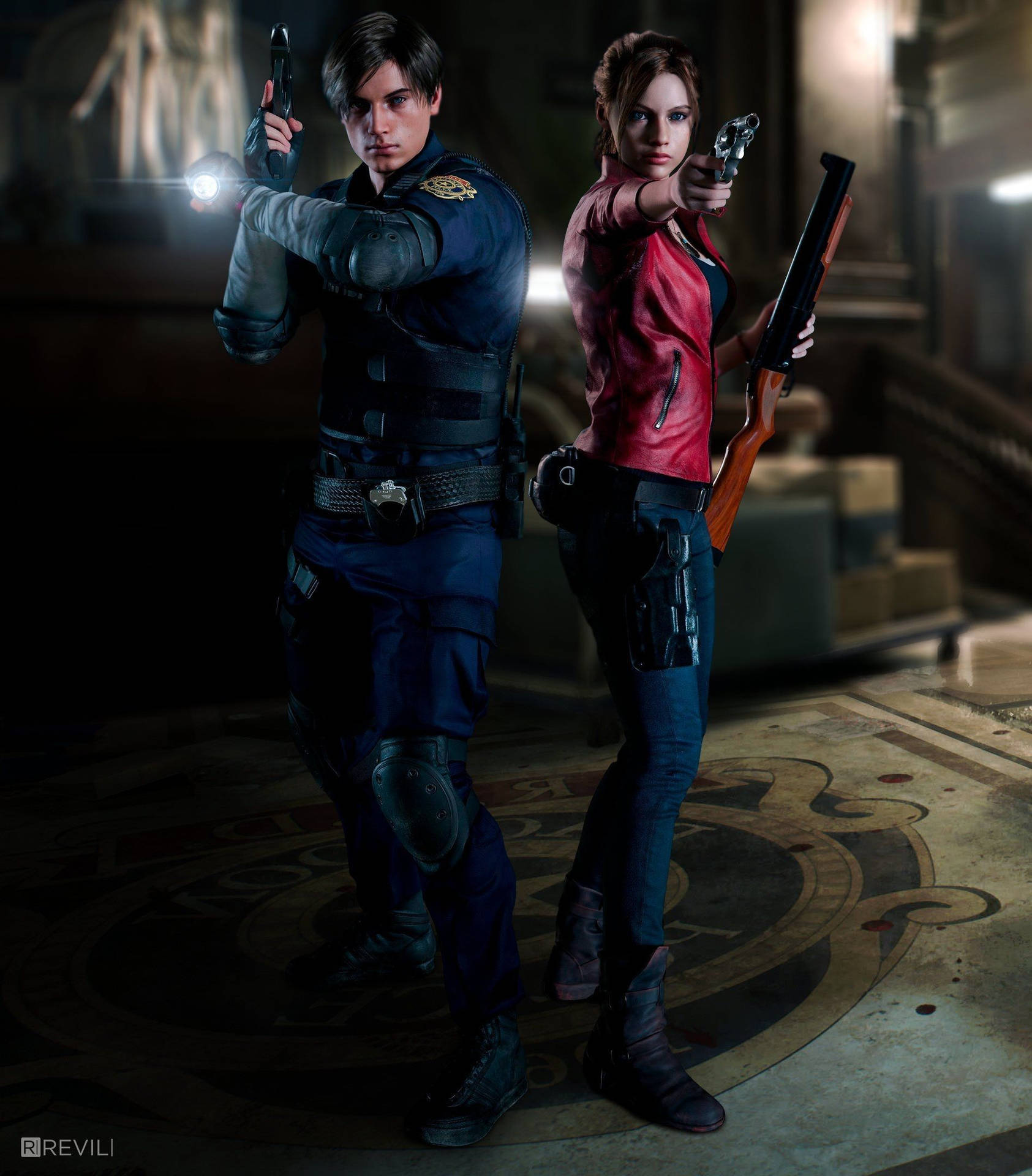 Leon And Claire Rpd Resident Evil 2 Remake Background