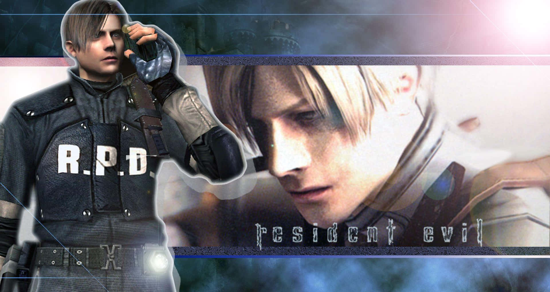 Leon S. Kennedy Showcasing His Combat Skills In Intense Action Background