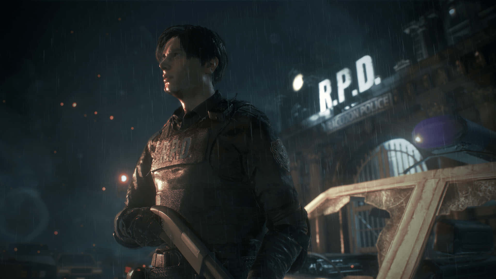 Leon S Kennedy Showing Unreal Strength In Resident Evil 2 Background