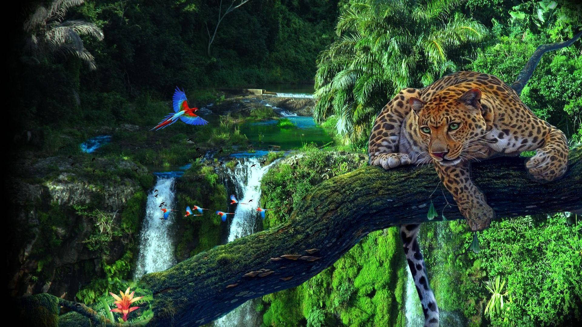 Leopard In Forest Of Amazonas Background