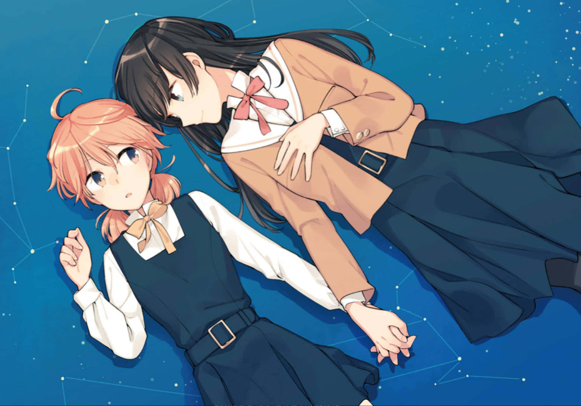 Lesbian Anime School Girl Lying Holding Hands
