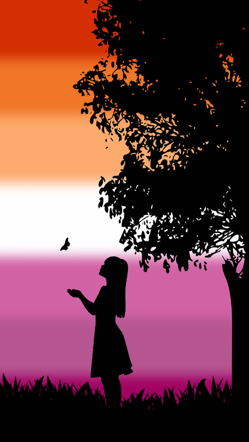 Lesbian Flag Girl Silhouette Background