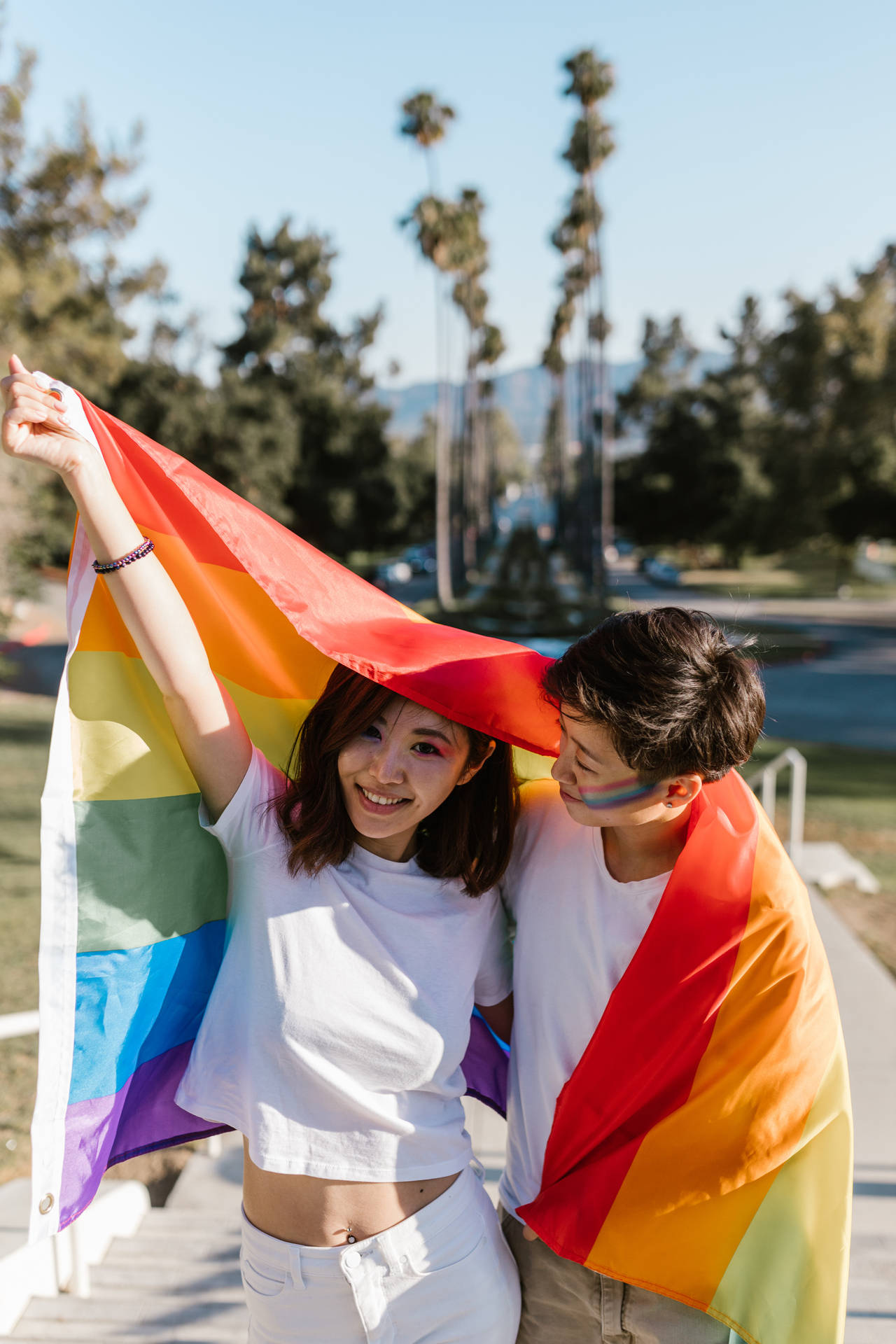 Lesbian Girl Couple In Flag Background