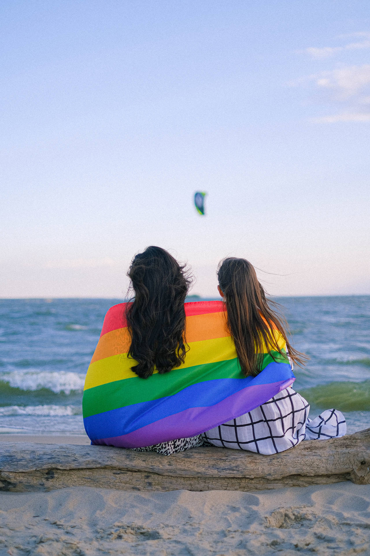 Lesbian Girl Couple On Beach Background