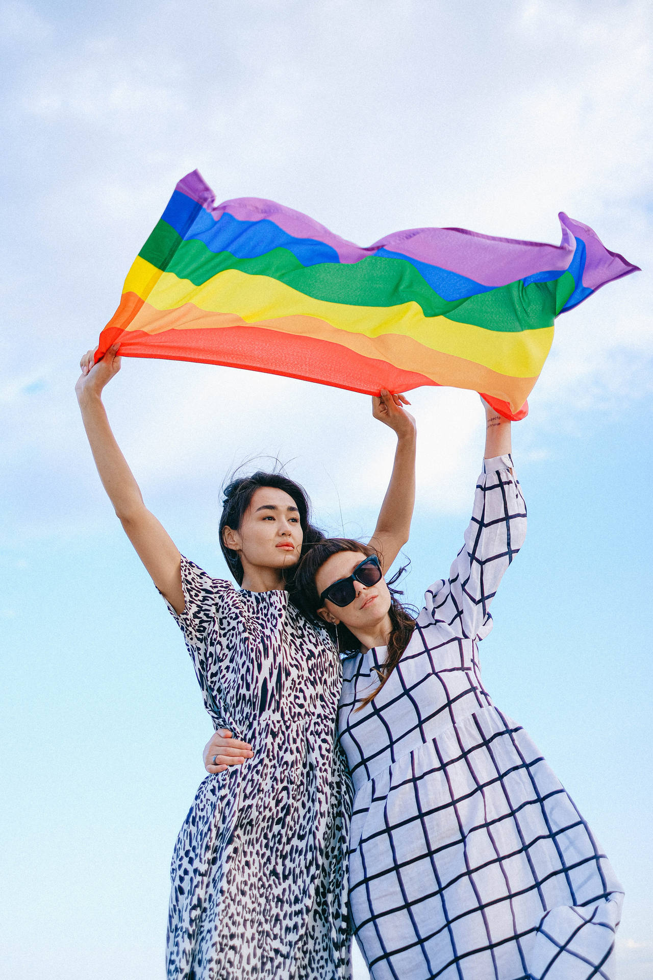 Lesbian Girl Couple With Flag Background