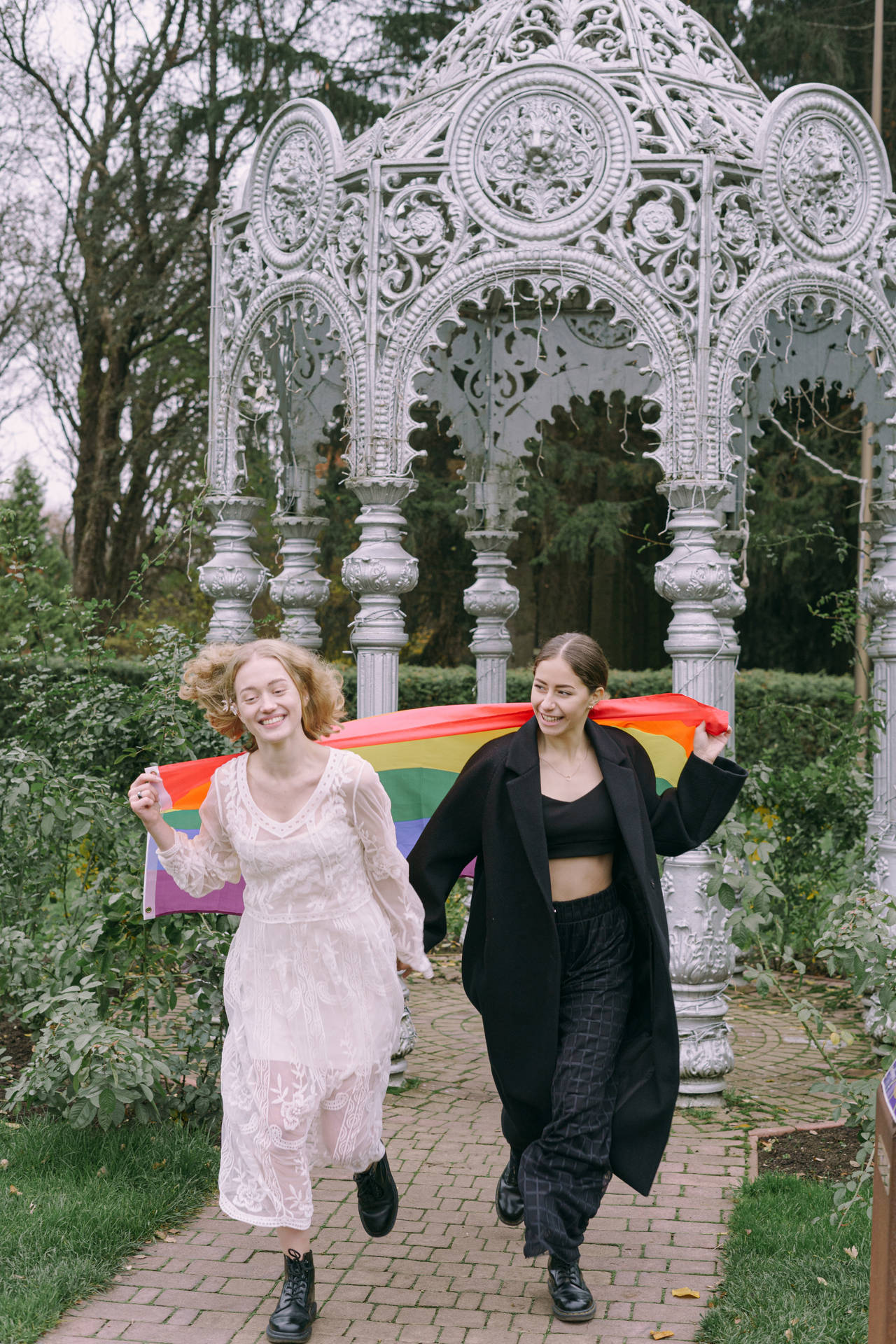 Lesbian Girl Pair With Flag Background