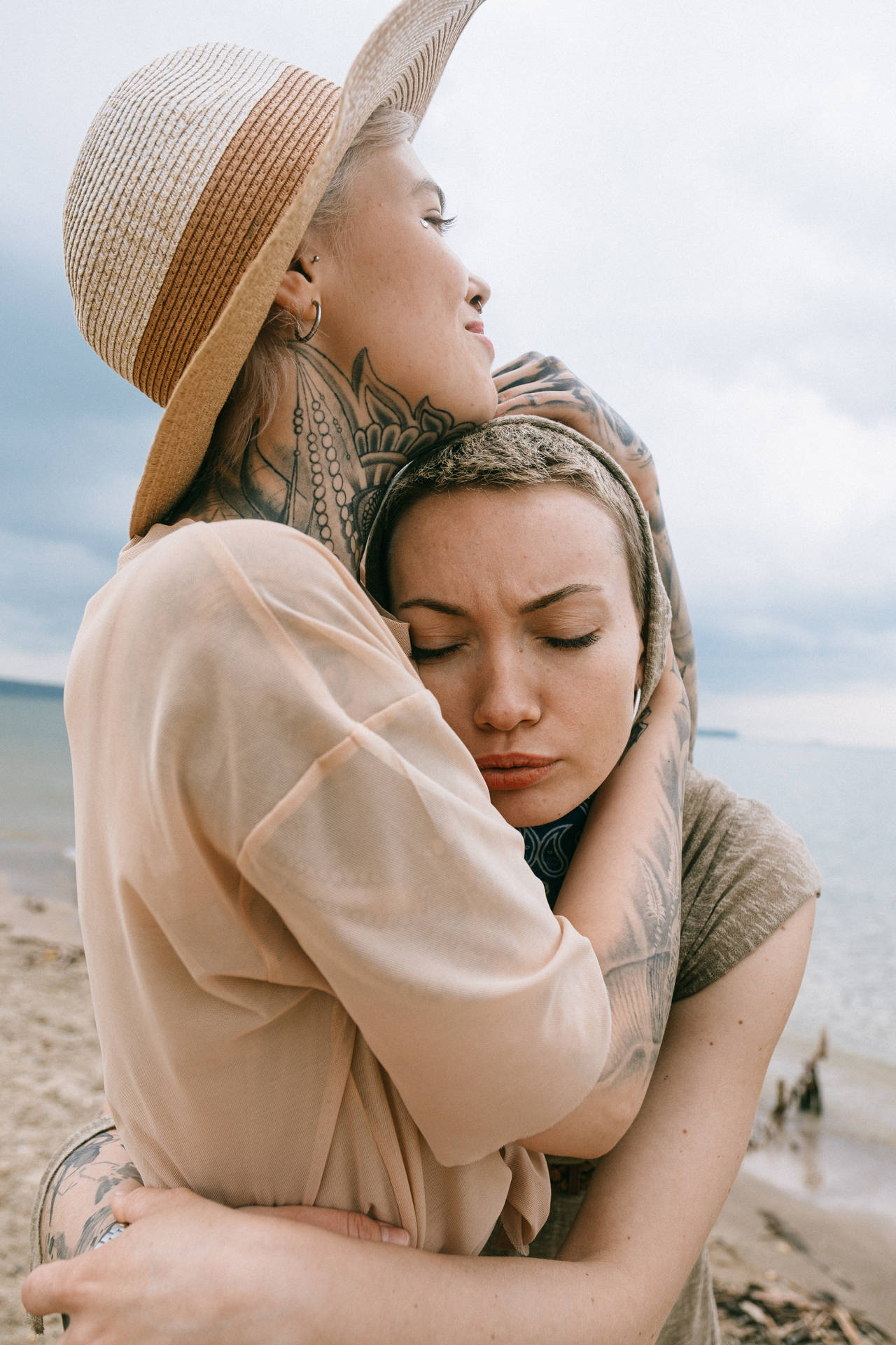 Lesbian Girl Tender Embrace Background