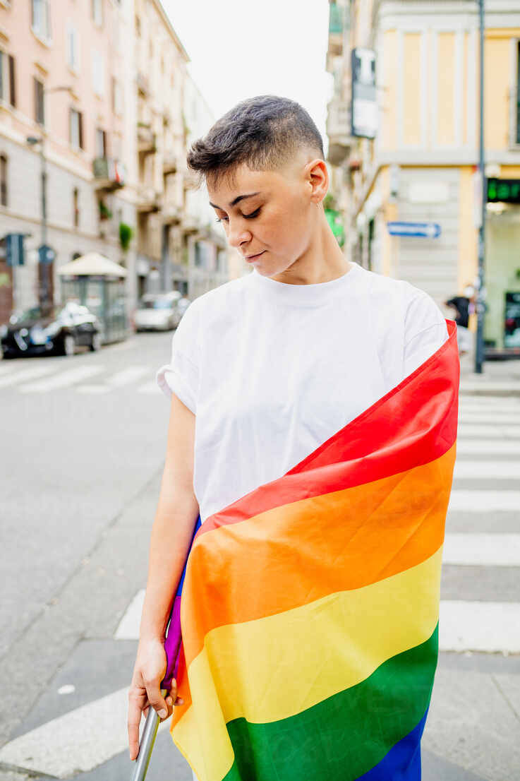 Lesbian Girl Wrapped In Flag Background