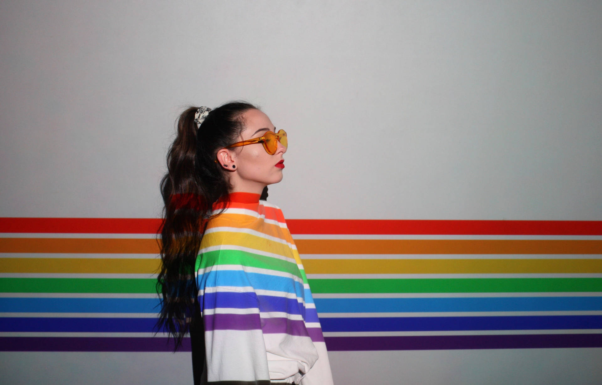 Lesbian In Rainbow Color Reflection Background