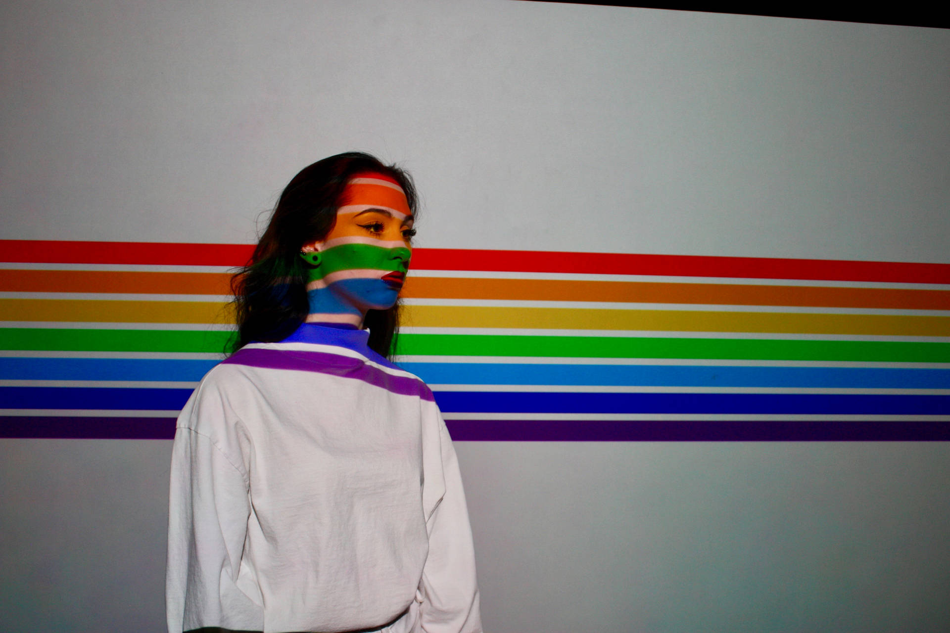 Lesbian With Lgbt Color On Face Background
