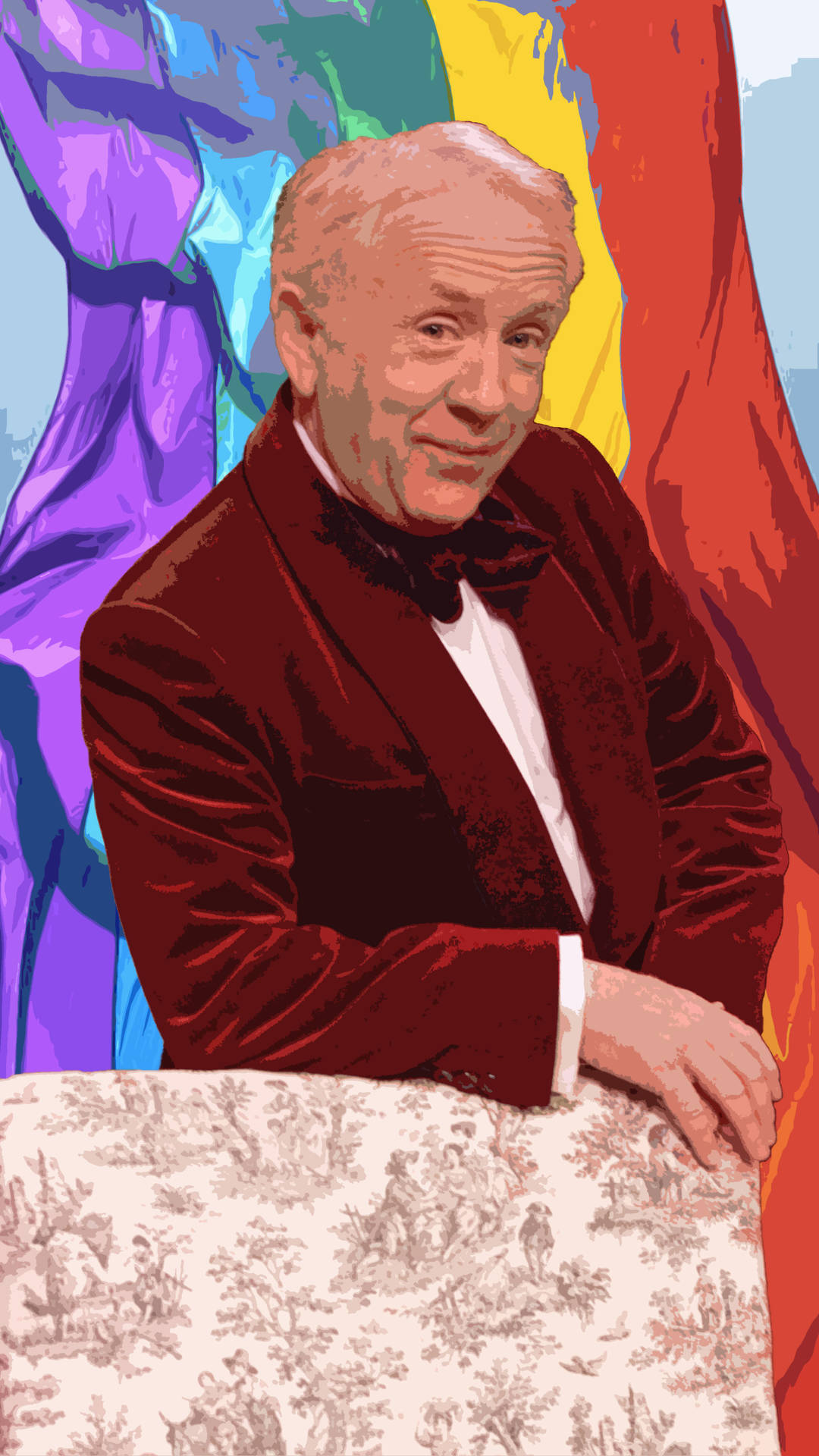 Leslie Jordan Suit Rainbow Background