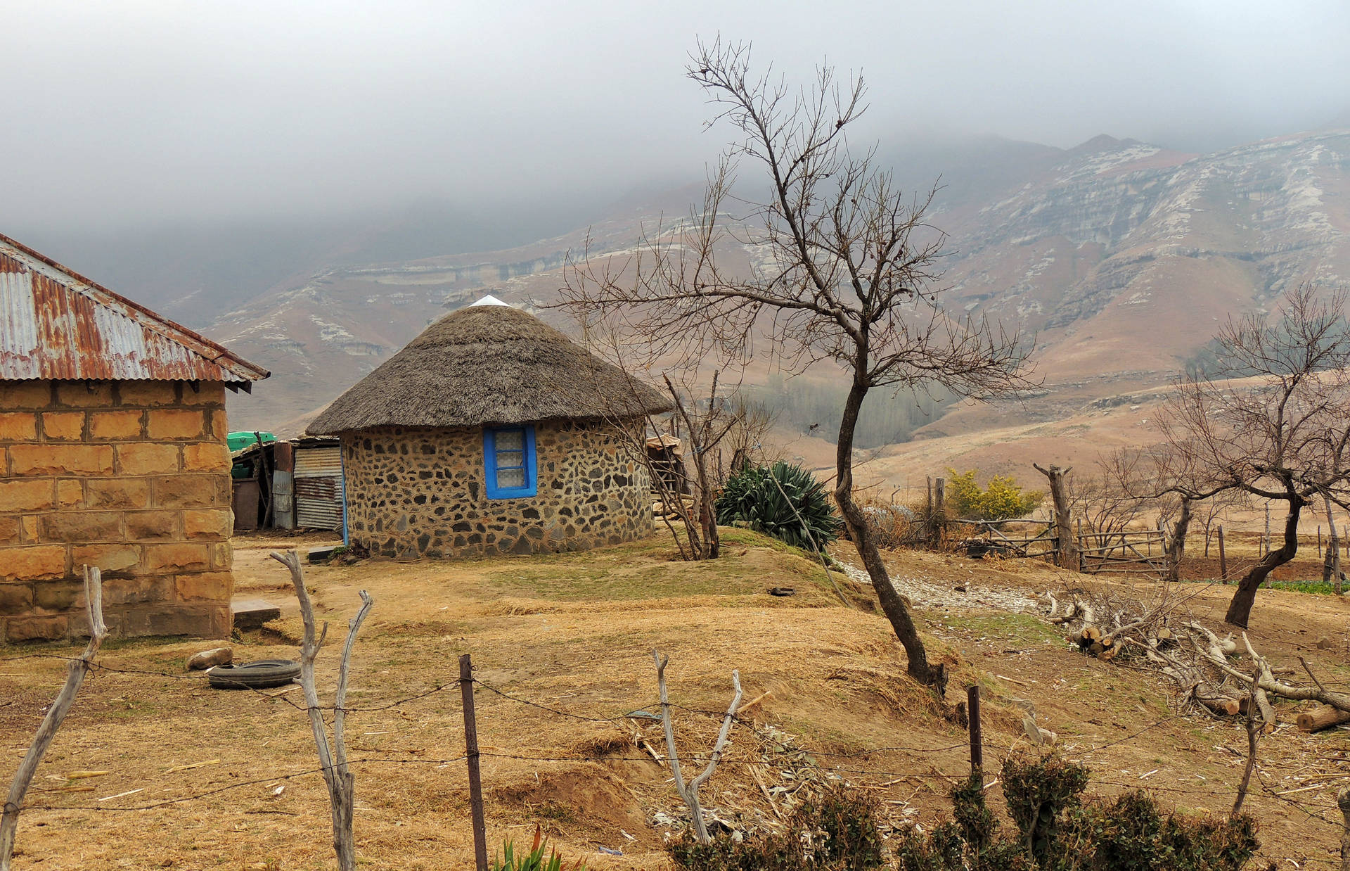 Lesotho Traditional Stone House Background