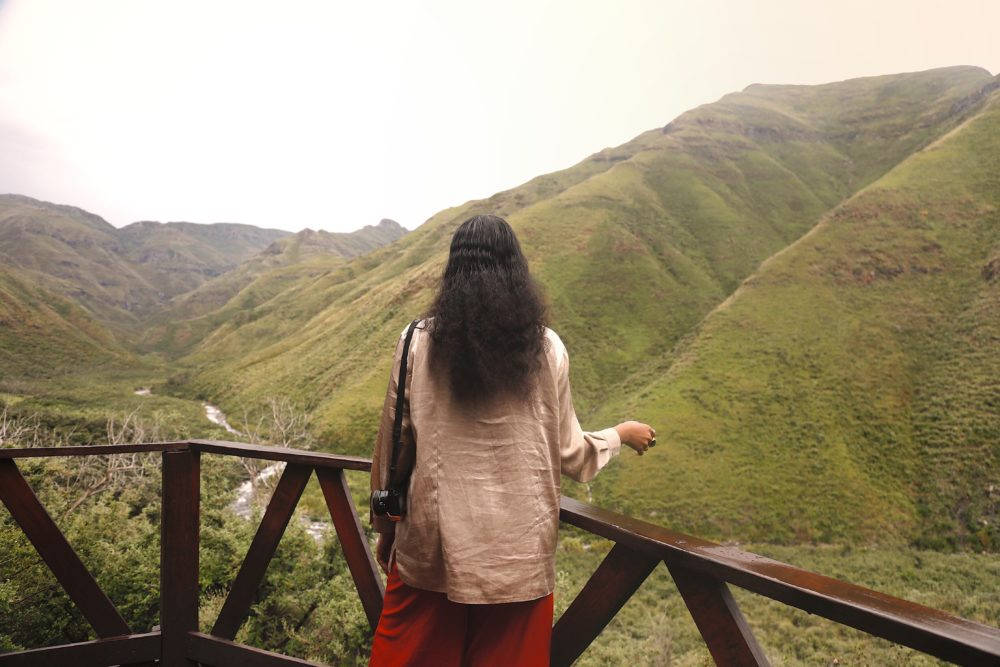 Lesotho Woman Looking Mountains