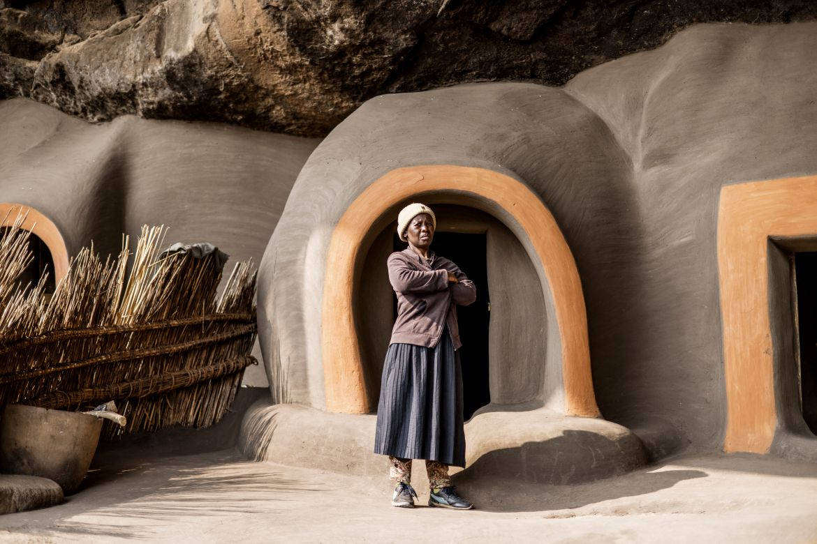 Lesotho Woman Posing Dwelling