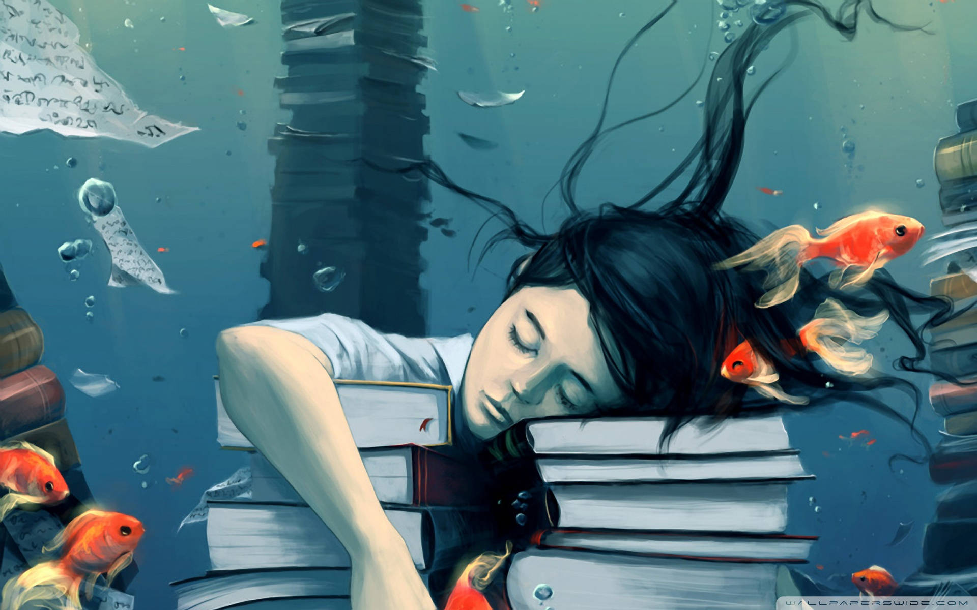 Lethargic Underwater Girl Art Background