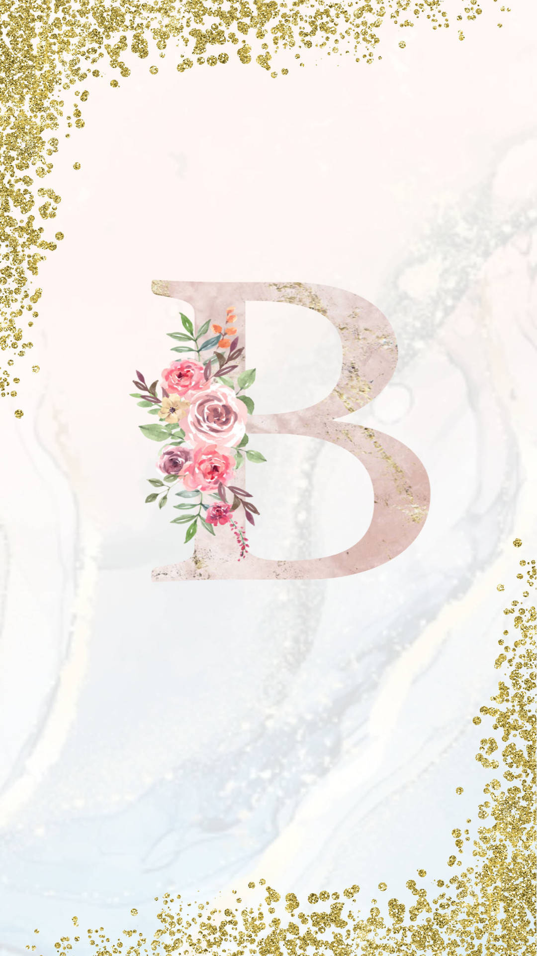 Letter B Floral Glitter Background