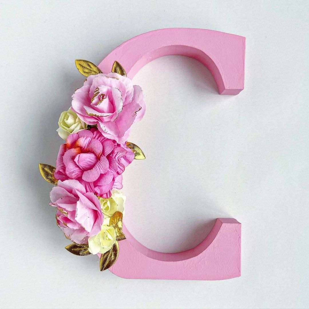 Letter C With Pink Flower Design Background