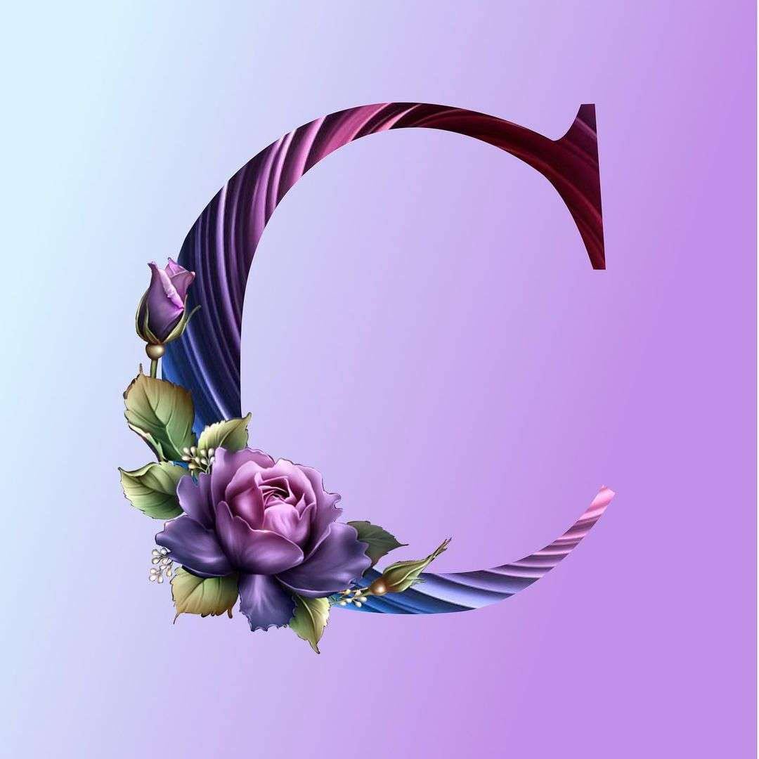 Letter C With Purple Flower Background