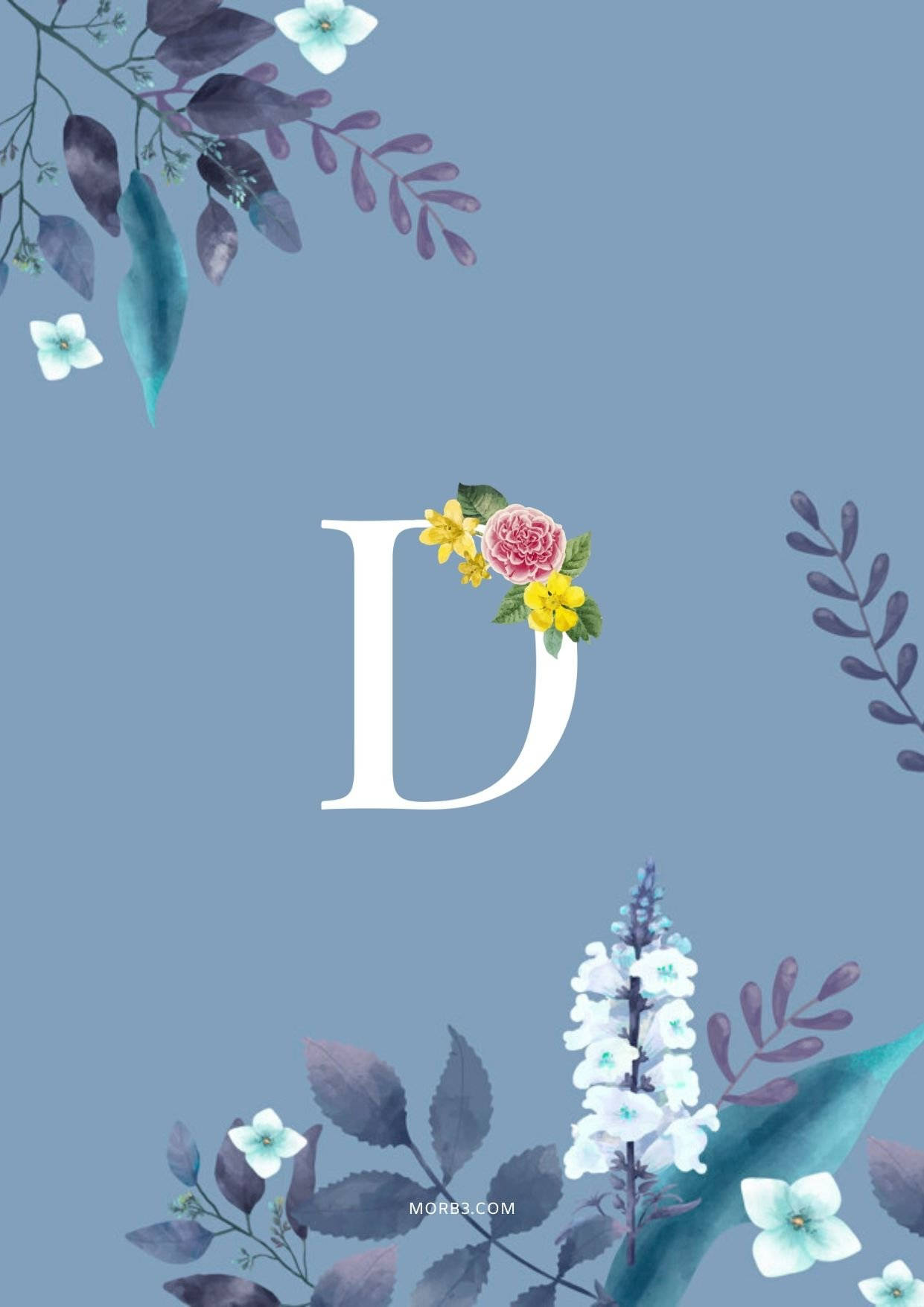 Letter D Blue Flowers Background