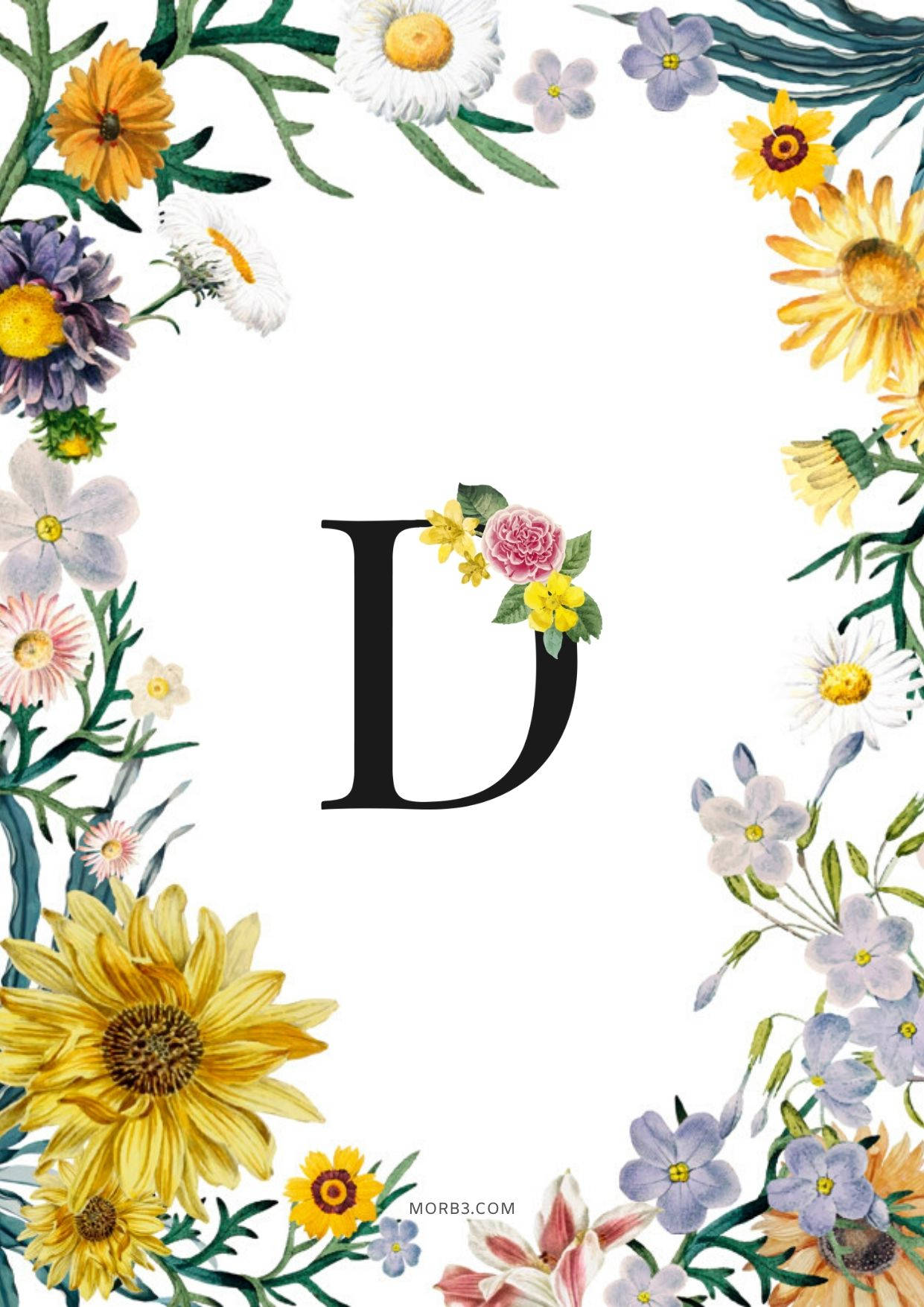 Letter D Yellow Plants Background