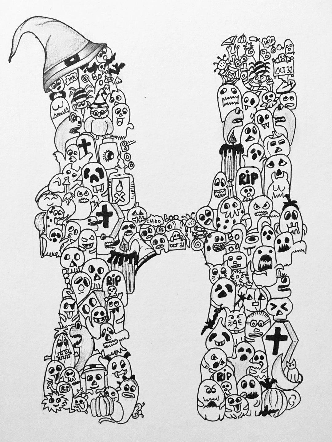 Letter H Doodle Art Background