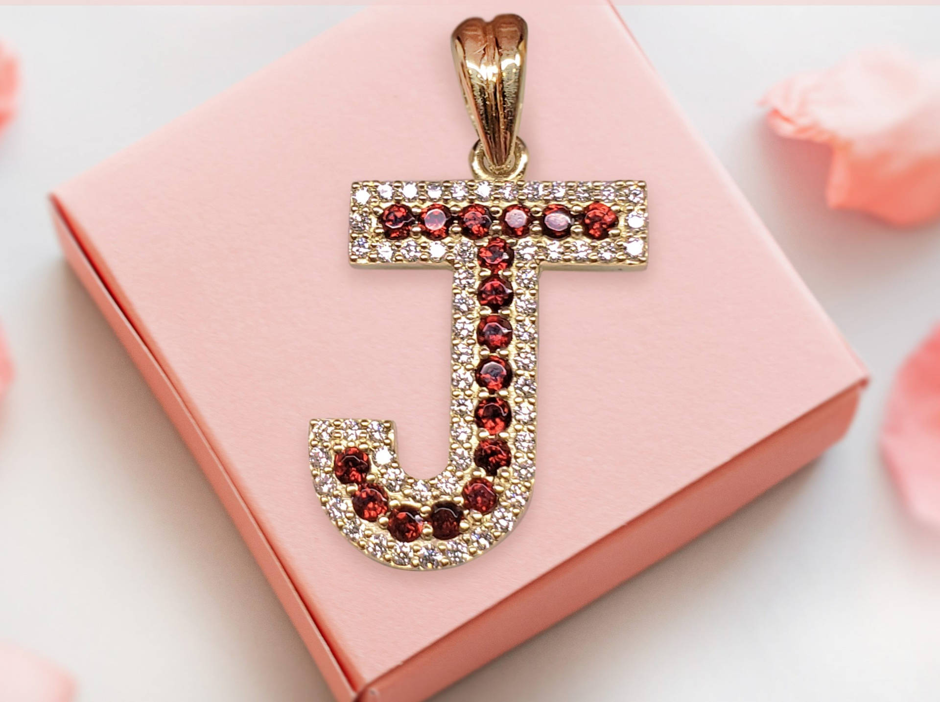 Letter J Ruby Pendant