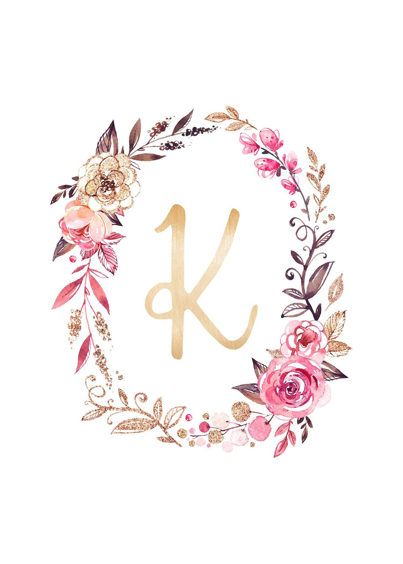 Letter K Floral Wreath Background