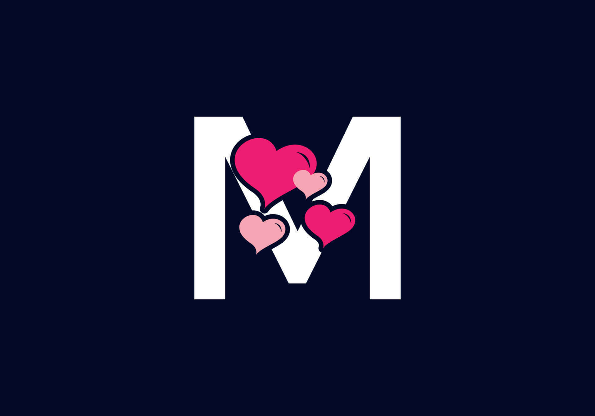 Letter M Initial With Pink Hearts