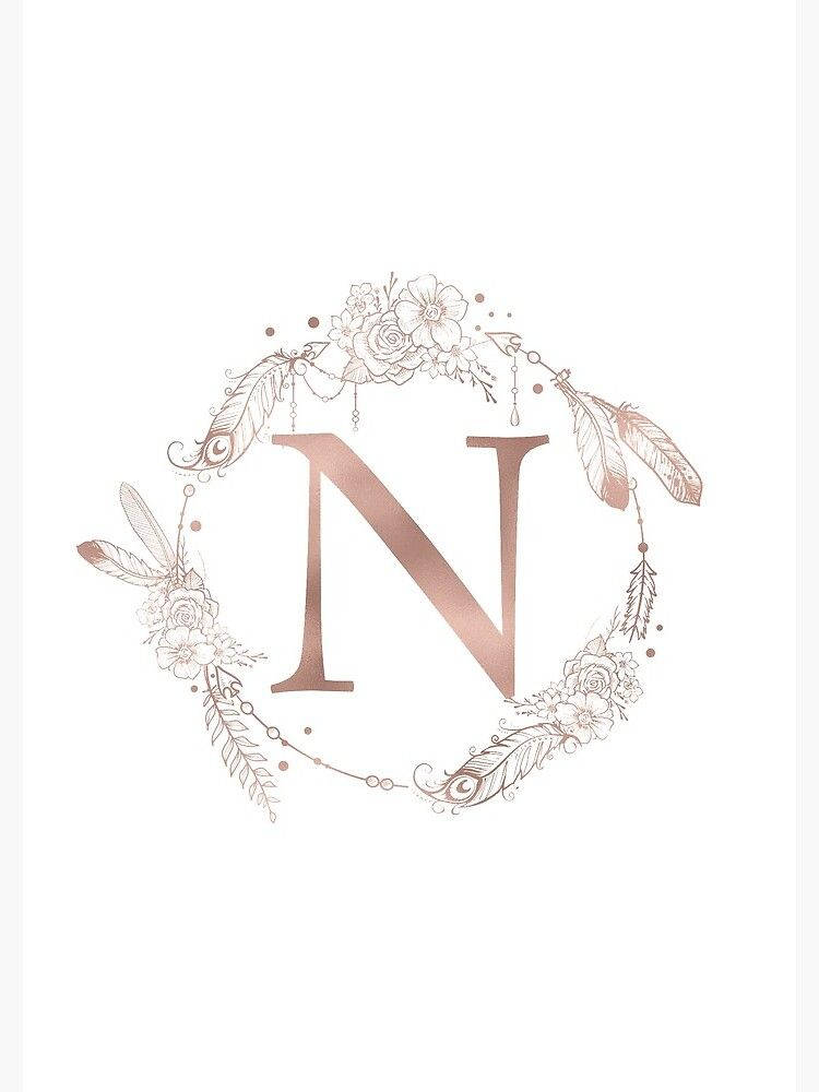Letter N Aesthetic Flower And Feather Background