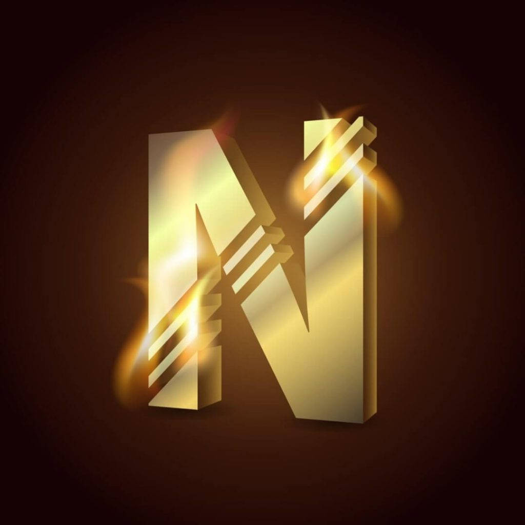Letter N In Luxurious Gold Color Background