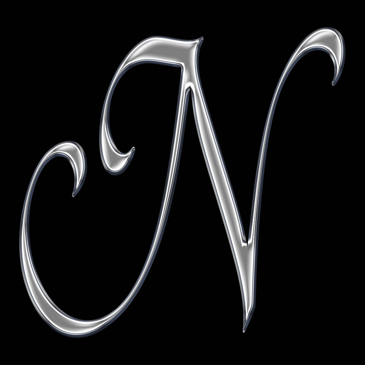 Letter N In Shiny Silver Color Background
