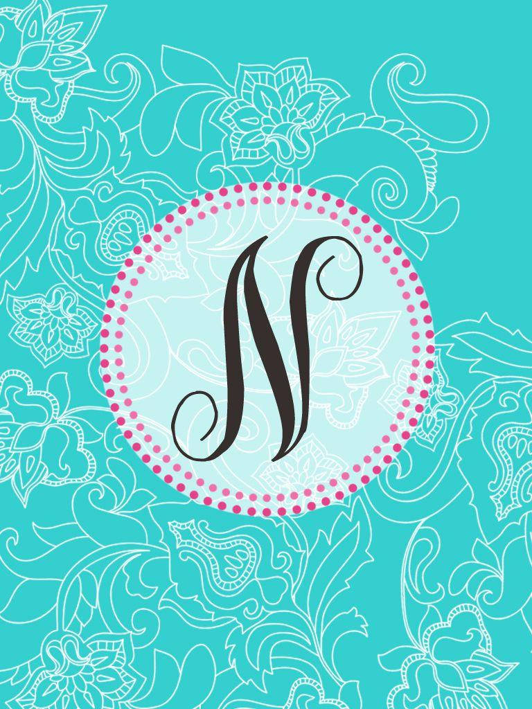 Letter N In Turquoise Floral Background