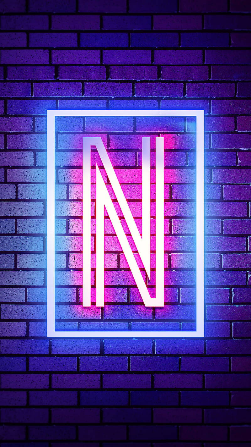 Letter N Neon Light Brick Wall Background