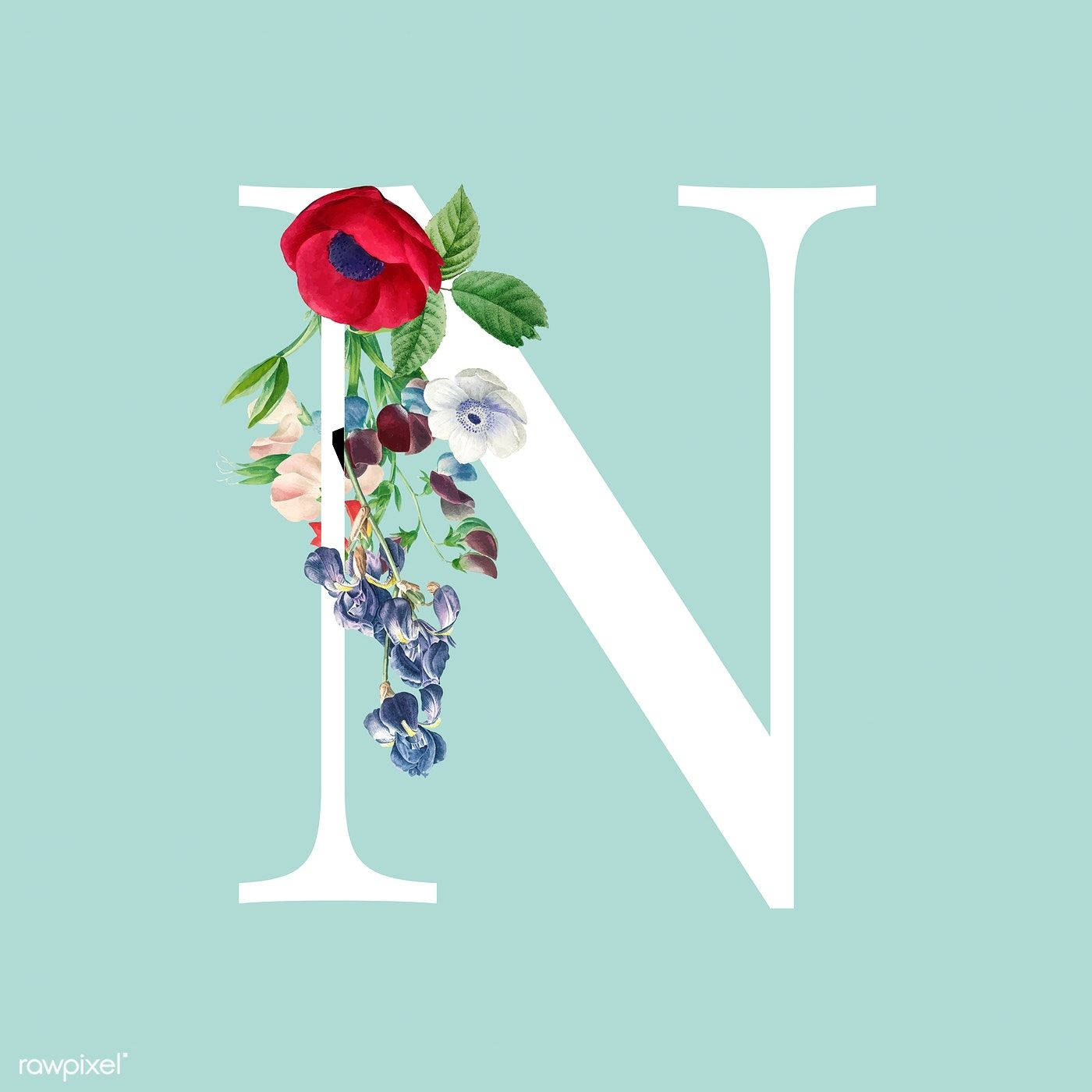 Letter N With Colorful Flower Design Background