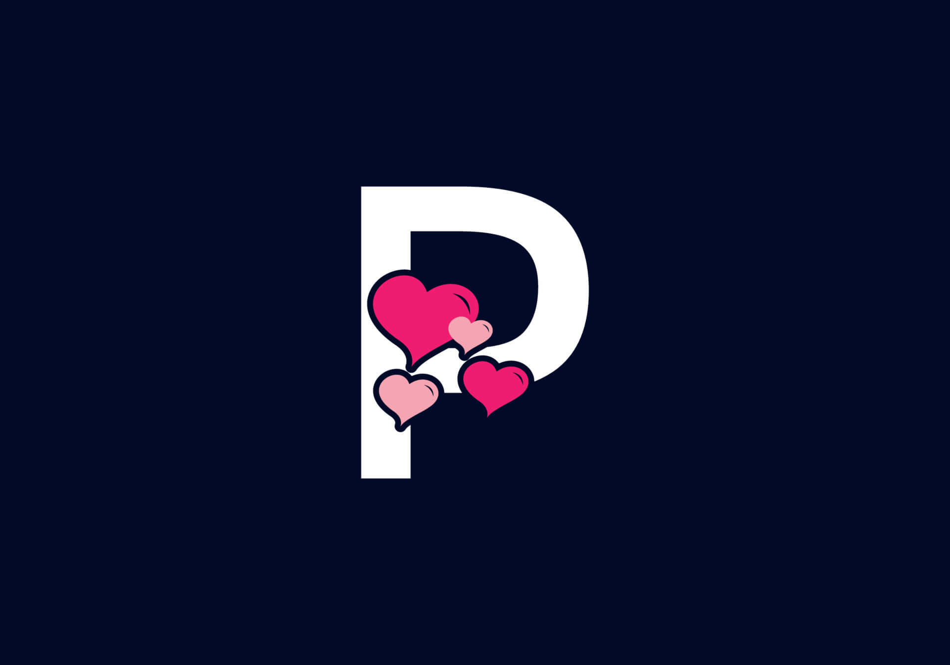 Letter P Initial With Pink Hearts