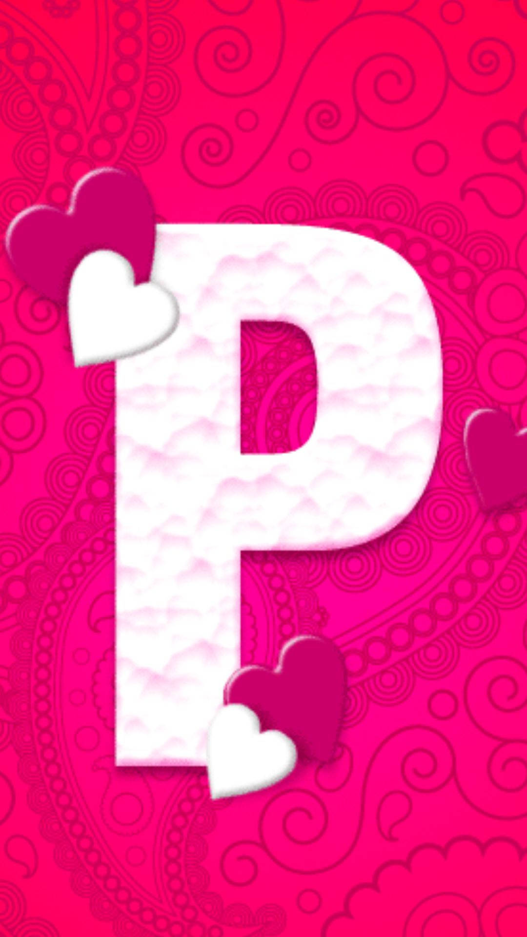 Letter P On Pink Hearts Background