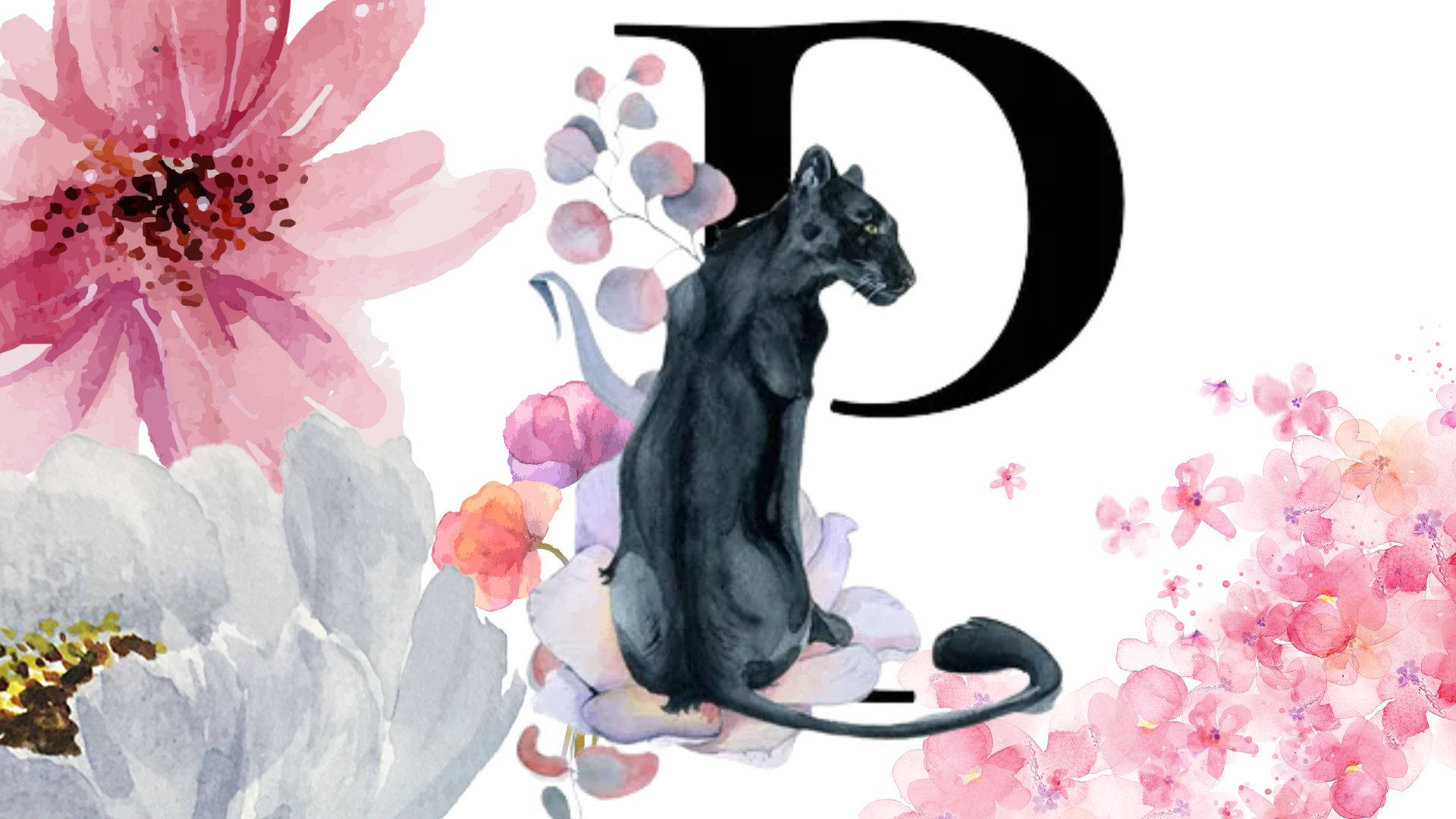 Letter P Panther And Flowers Background