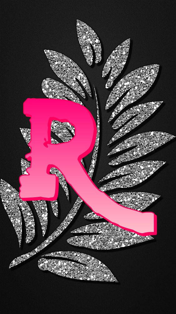 Letter R And Silver Glitters Background
