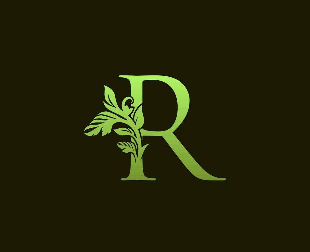 Letter R Green On Brown Background