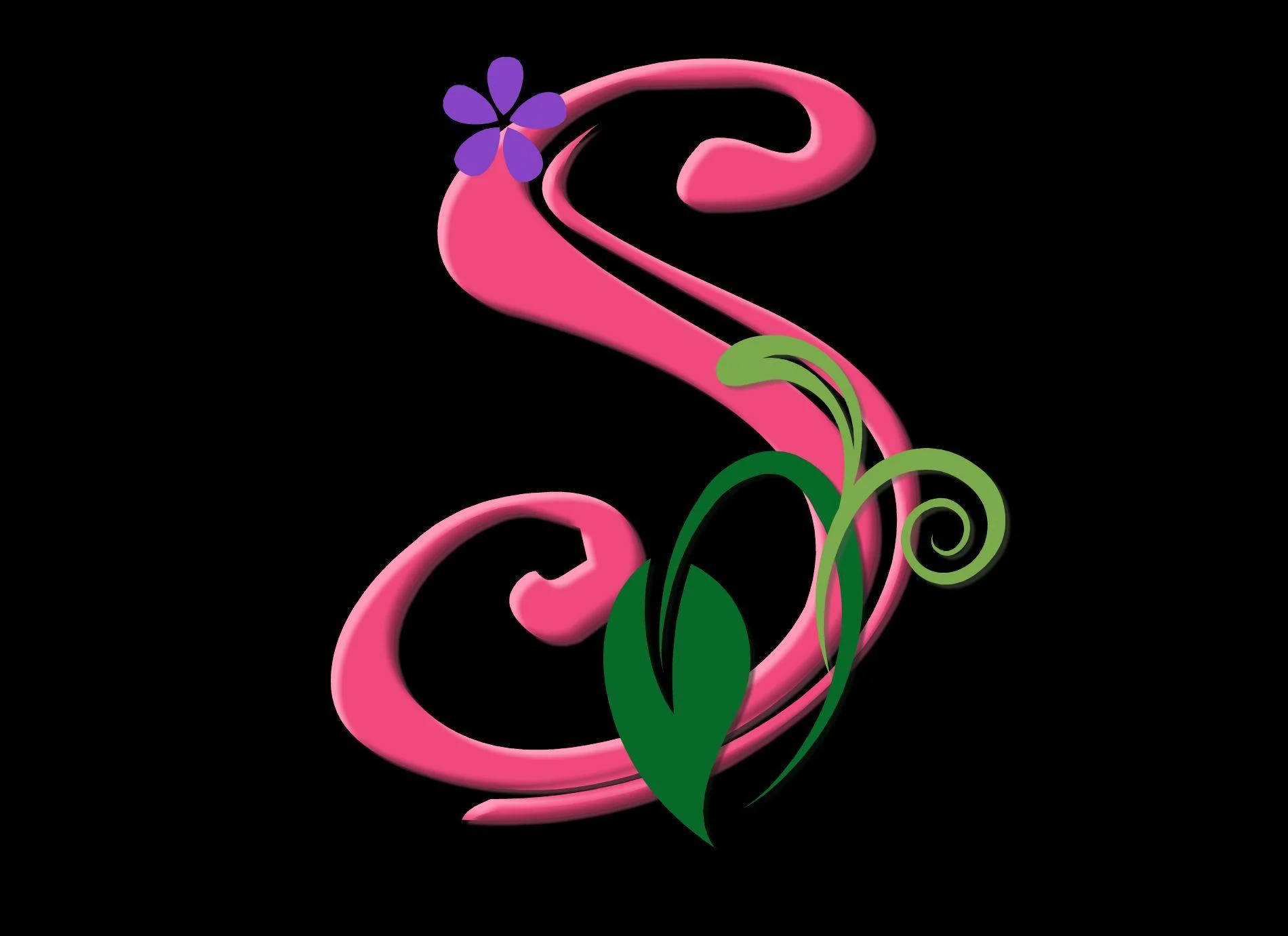 Letter S With Flower And Leaf Background
