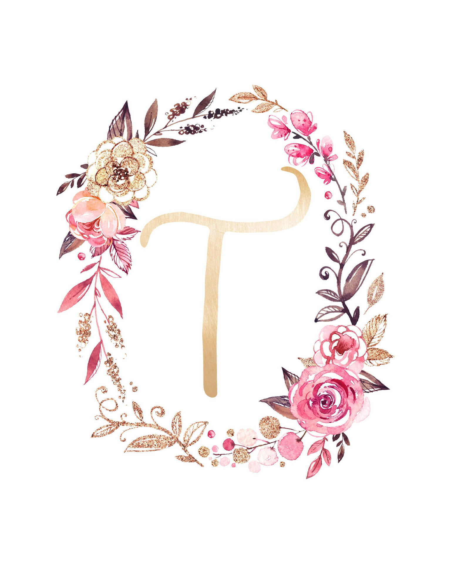 Letter T Floral Wreath Background