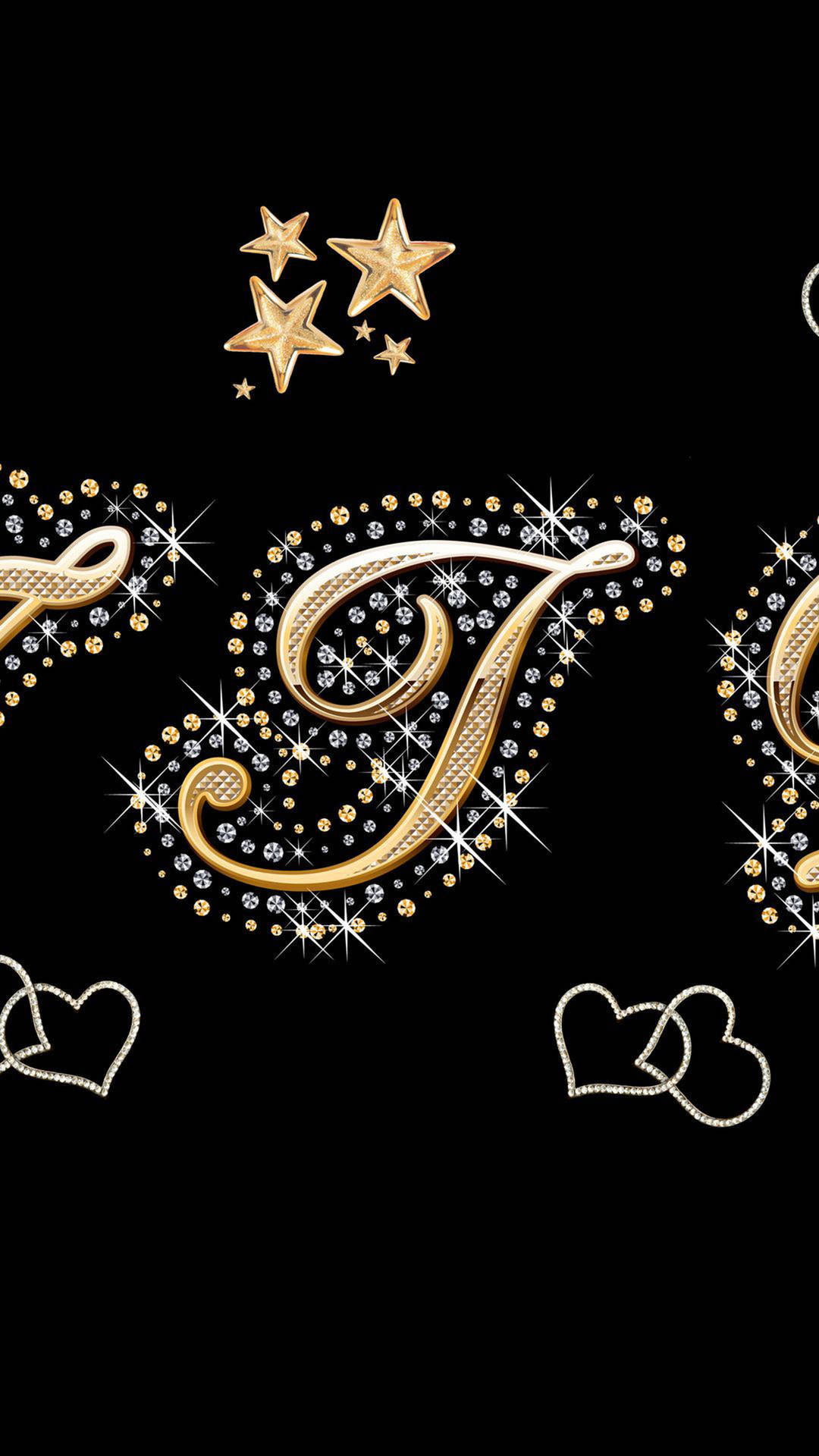 Letter T Gold And Diamonds Background