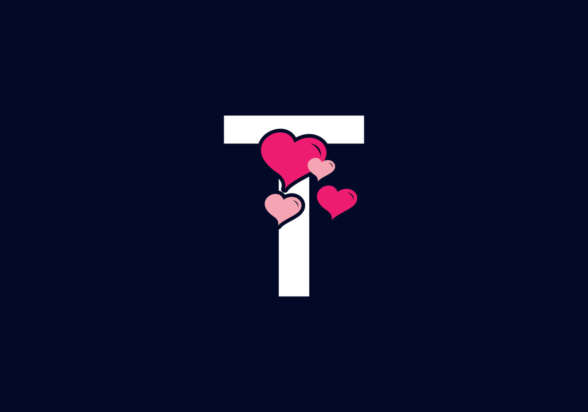 Letter T Initial With Pink Hearts