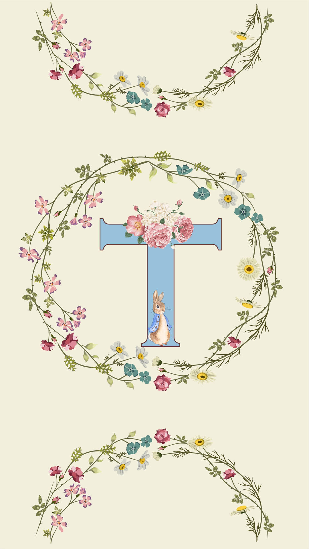 Letter T Peter Rabbit Flower Background