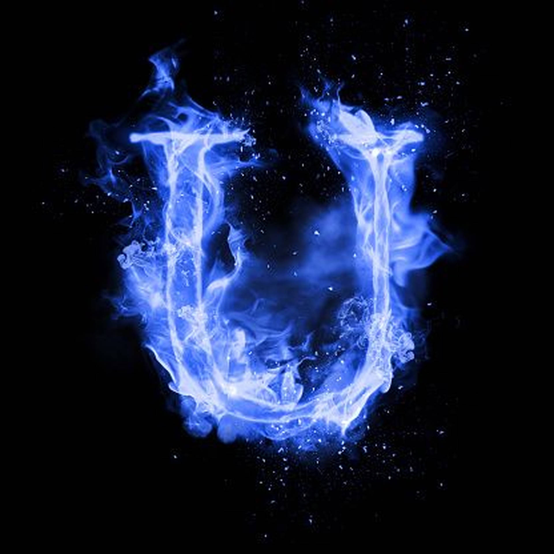 Letter U With Blue Flames Background